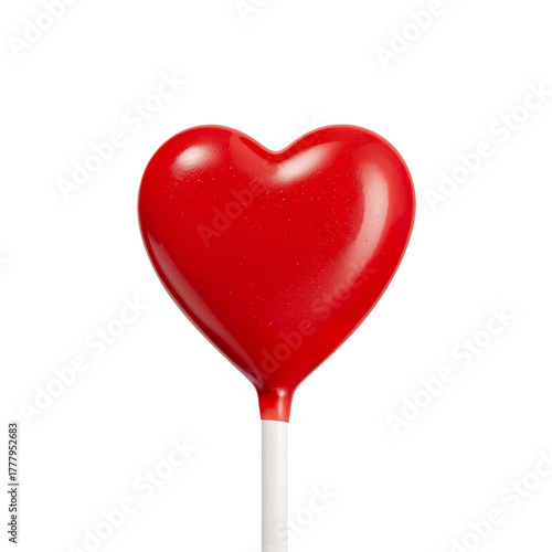 Red Heart-Shaped Lollipop on a White Stick, Perfect for Gifts or Celebrations