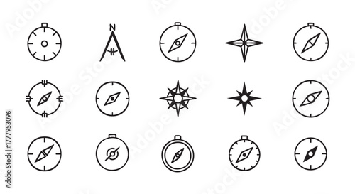 Hand drawn compass icons set navigation direction exploration concept