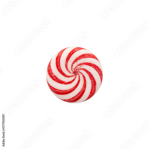 Swirled Red and White Peppermint Candy on a Plain Background for Festive Occa...