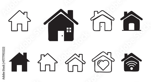 House icons in different styles isolated on white background vector illustration