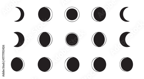 Lunar phase illustration moon phases icons black and white celestial graphic