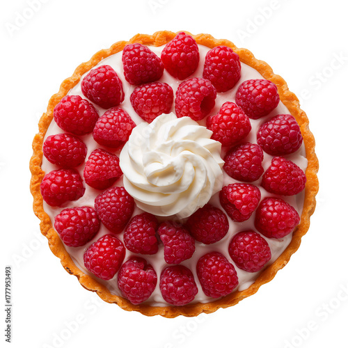 Fresh Raspberry Tart Topped With Whipped Cream, Perfect for Dessert or Celebr...
