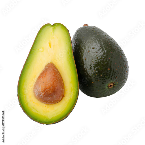 Freshly Cut Avocado Halves Displaying Creamy Flesh and Large Seed