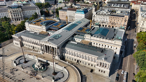 Austrian Parliament Building and Pallas Athene Fountain, Neoclassical Aerial View, Vienna