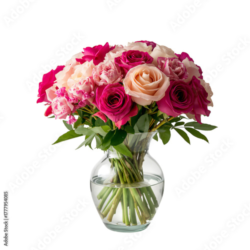 Vibrant Floral Arrangement With Roses and Lilies in a Clear Vase on a Bright ...