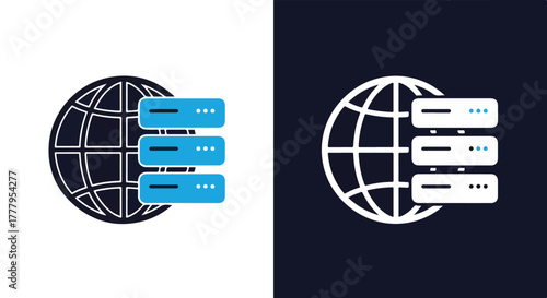 Global data server network hosting systems - Blue icon vector - Vector icon symbol for website - Icon vector