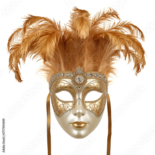 Golden Feathered Mask for Masquerade Party Celebration