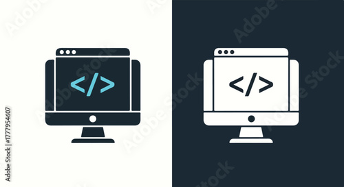 Coding and programming desktop monitor icon - Blue icon vector - Vector icon symbol for website - Icon vector