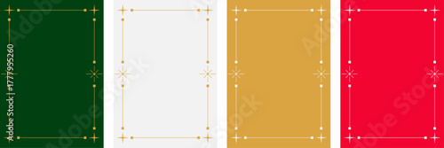 Vector set of Christmas Card with vintage borders. Retro cards with geometric line frames, stars, sparkles, celestial elements.