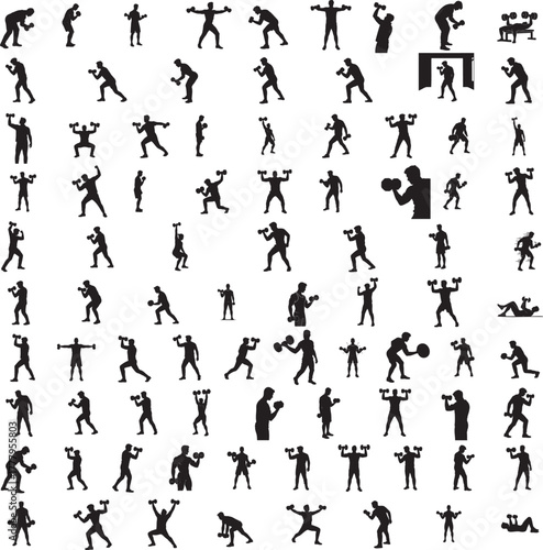 Silhouette of a person lifting dumbbell isolated on white background