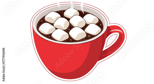 Cozy hot chocolate with marshmallows in a red mug