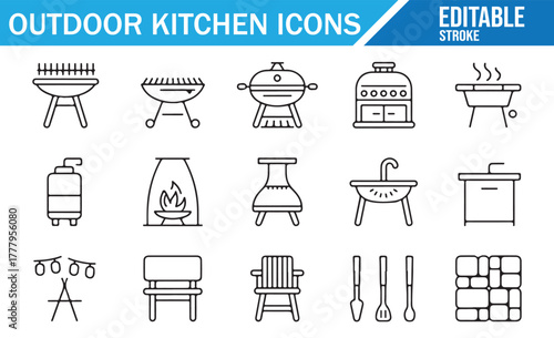 Modern barbecue and grill icon collection for picnic and outdoor party design.