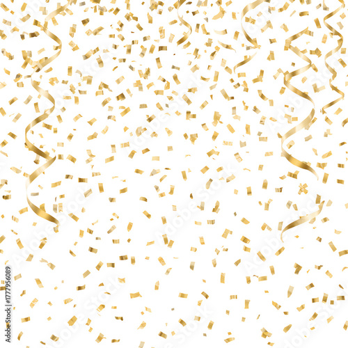 Celebratory Gold Confetti and Streamers Falling During a Joyful Event