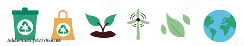 Eco-friendly environment icon bundle representing sustainability and green living concepts.