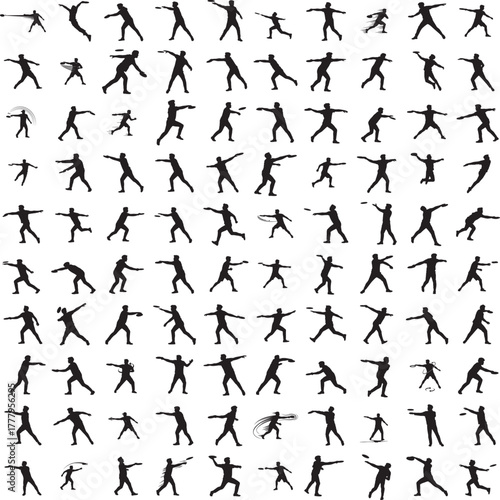 Silhouette of a person tossing frisbee isolated on white background