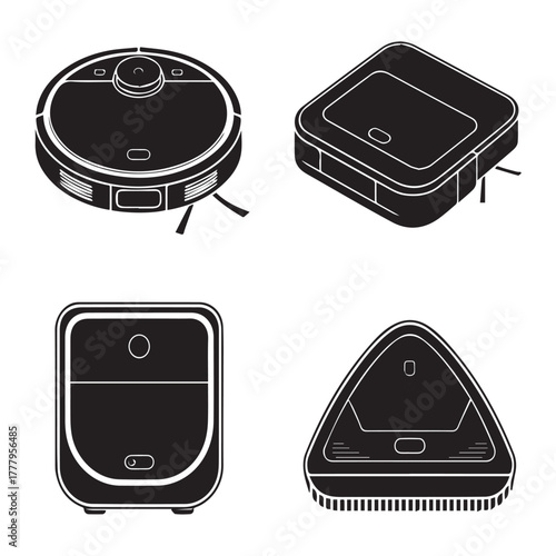 Different types of robot vacuum cleaners isolated on white background