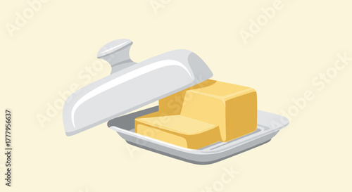 Butter dish with open lid showcasing golden butter in minimalist design