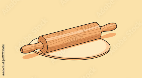 Rolling pin on dough with warm beige background in retro style