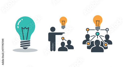 Creative idea generation and collaborative teamwork concept with light bulbs
