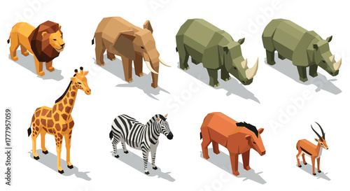 Low poly animals collection geometric african wildlife set