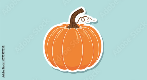 Cute pumpkin sticker design with orange gourd on pastel background