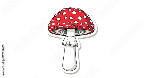 Red mushroom with white dots on white background