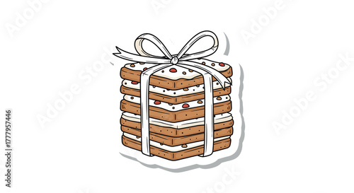 Stack of heartshaped valentine cookies with icing and bowtie ribbon