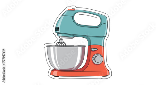 Retro hand mixer kitchen appliance with bowl on white background