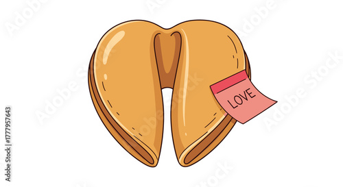 Fortune cookie heart with love message note on white background