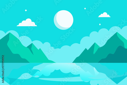 Landscape with moon and lake
