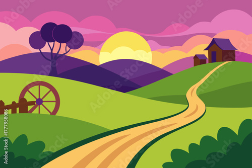 Cartoon landscape with path