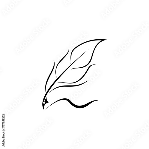 simple feather pen logo design vector with line style