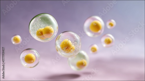 Microscopic view of several cells in a light environment