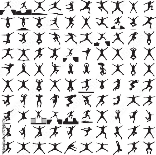 Silhouette of a person jumping isolated on white background