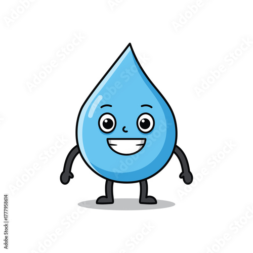 Cartoon Water Drop Character illustration mascot cute happy smile face eyes arms legs clean fresh liquid aqua blue icon symbol