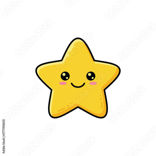 Cute Cartoon Star Character Illustration yellow kawaii happy face smile eyes pink cheek design graphic clipart mascot icon