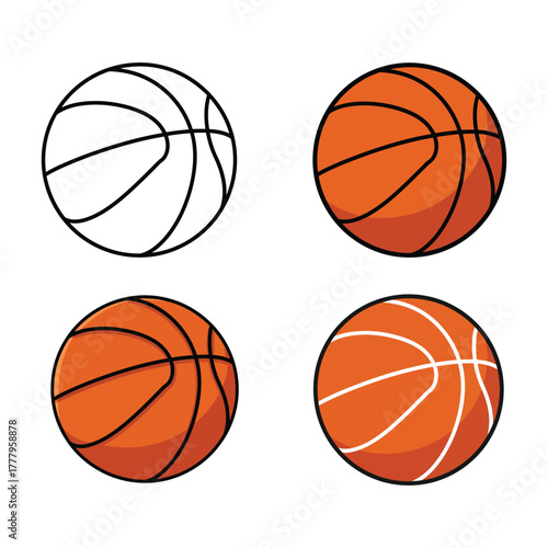 Basketball Ball Outline and Color Set sport orange drawing illustration vector game equipment round design graphic icon symbol