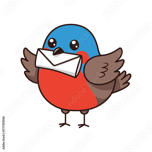 Cute Cartoon Bird Delivering a Letter illustration animal mail delivery envelope message post communication fly wing feather