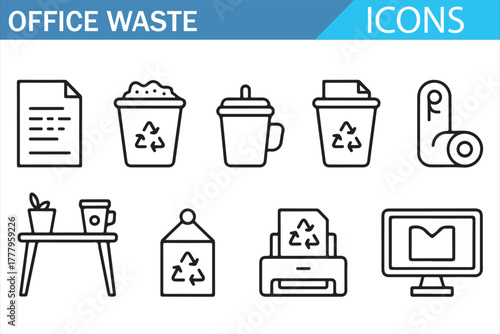 Office cleanup and environmental waste vector icon pack