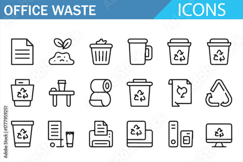 Outline icons of trash, recycling, and eco-friendly waste management