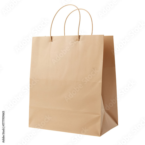 Simple Brown Paper Bag Ready for Shopping or Gift Wrapping on a Clean White B...