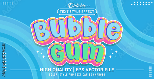 Editable text effect vector in a fun bubblegum style — glossy, colorful, and playful. Perfect for candy brands, kids’ designs, games, and cute logo projects.