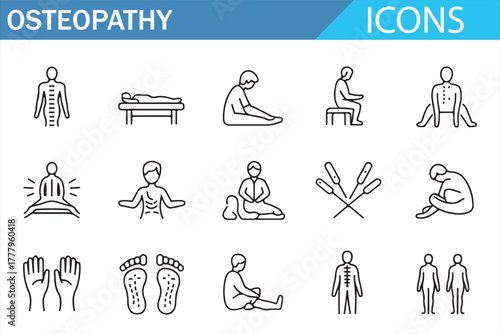 Collection of vector illustrations for chiropractic, posture, and massage therapy.