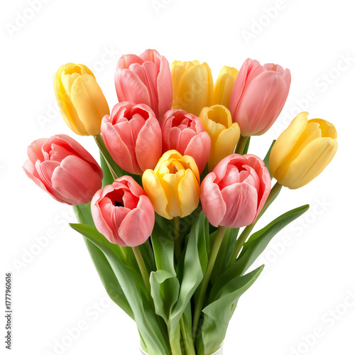 Vibrant Tulip Bouquet in Yellow and Pink Colors for Spring Decoration