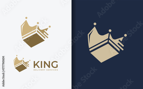Minimalist logo combining a royal crown with a delivery box, symbolizing premium service, trust, and speed. Perfect for logistics, shipping, or luxury delivery brands.