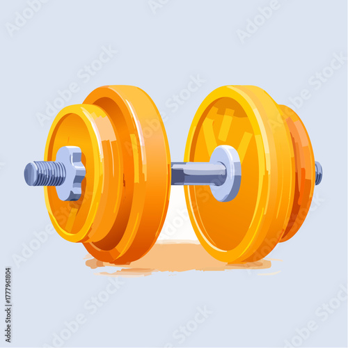 Une haltère jaune orangée, musculation, fitness, isolée sur fond blanc, coloré