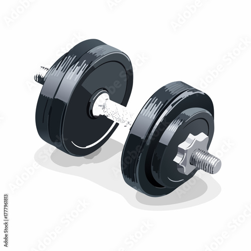 Une haltère pour faire de la musculation, en gros plan, isolé sur fond blanc