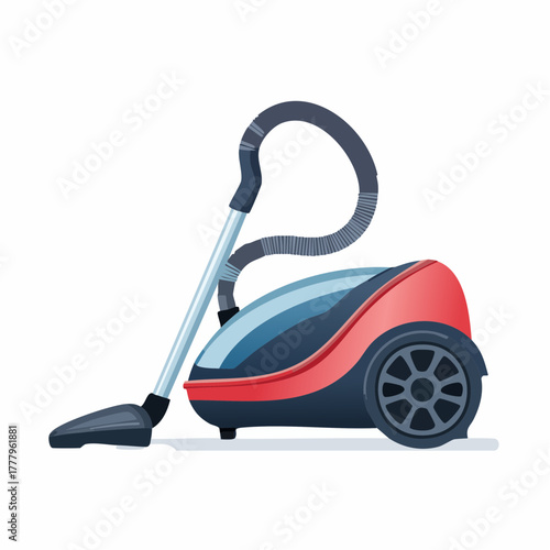 Un aspirateur en gros plan, coloré, vue de profil, isolé sur fond blanc