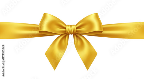 Elegant golden ribbon bow isolated on transparent background, perfect for gift wrapping and decoration