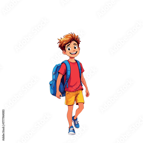Vsai happy boy student walking with school backpack